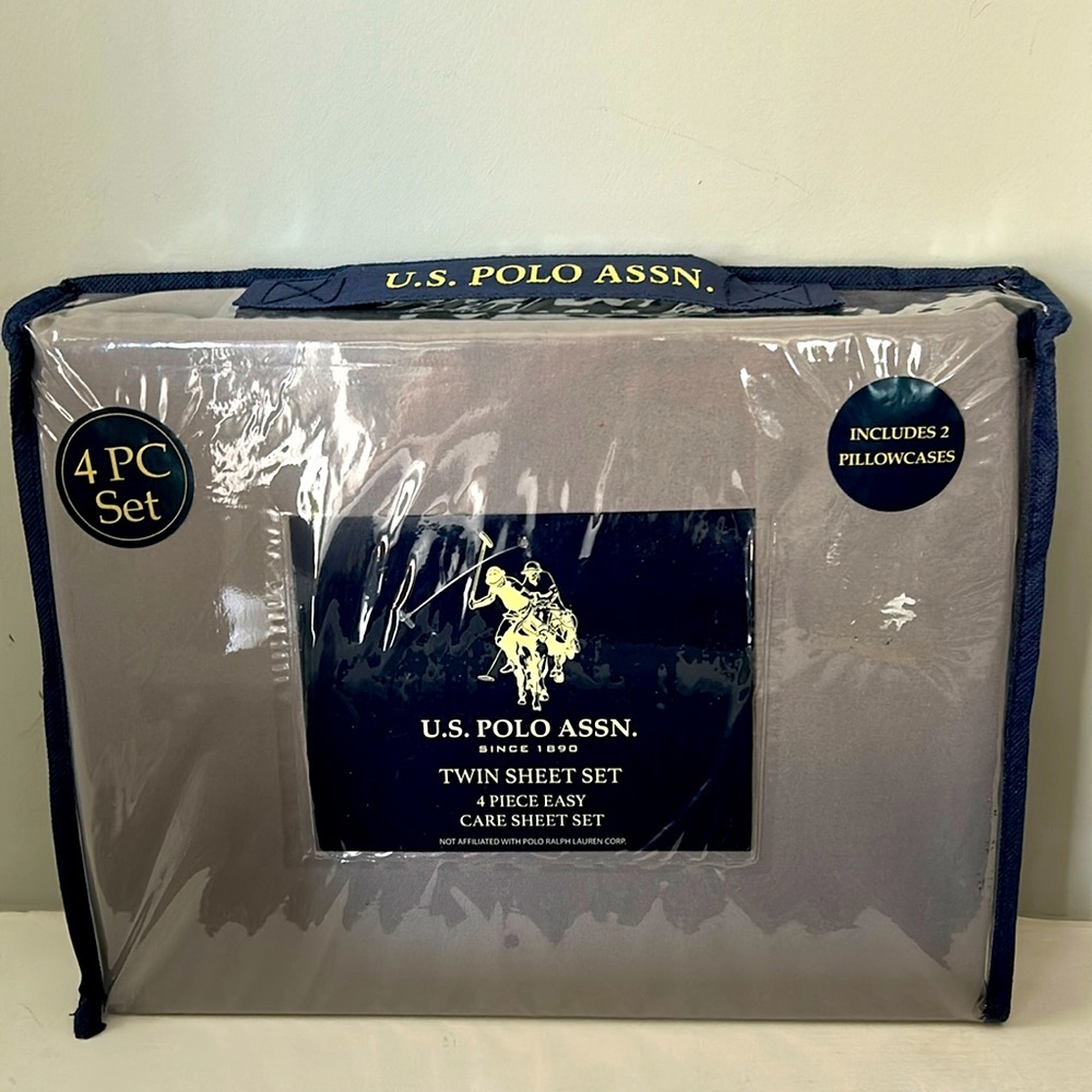 US POLO ASSN Twin Mattress Bed Sheets 4pcs (extra pillow case) Gray